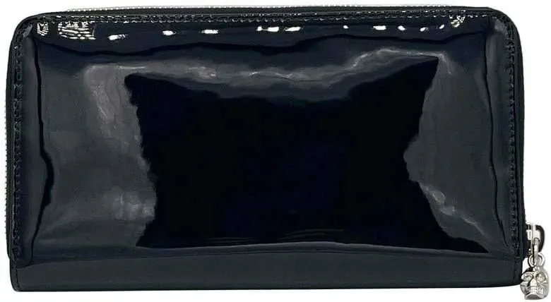 Alexander McQueen Women's Dark Navy Patent Leather Zip Around Wallet