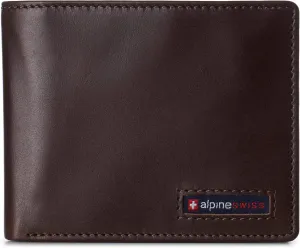 Alpine Swiss Mens Nolan Bifold Commuter Wallet Cowhide Leather RFID Safe Comes in a Gift Box