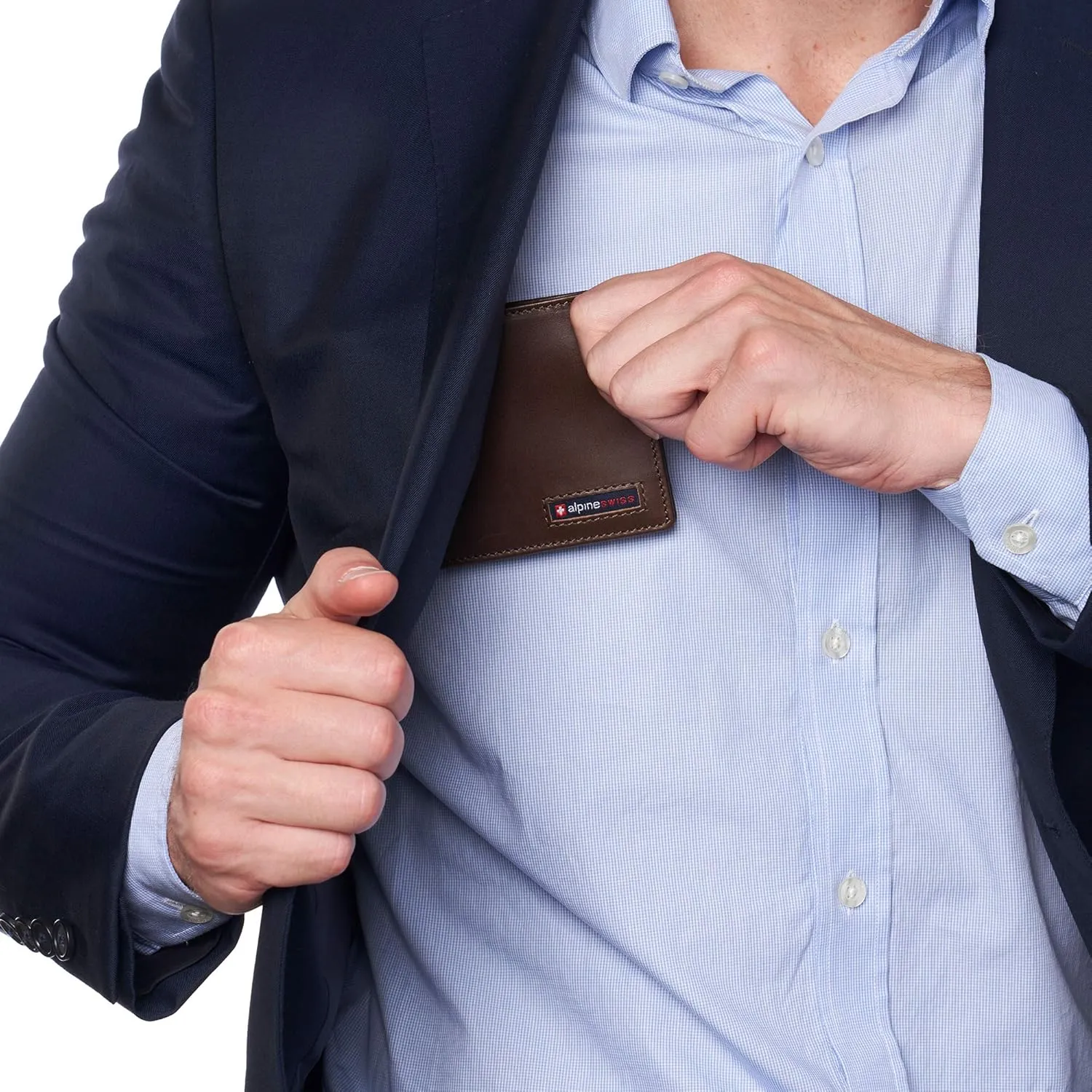 Alpine Swiss Mens Nolan Bifold Commuter Wallet Cowhide Leather RFID Safe Comes in a Gift Box