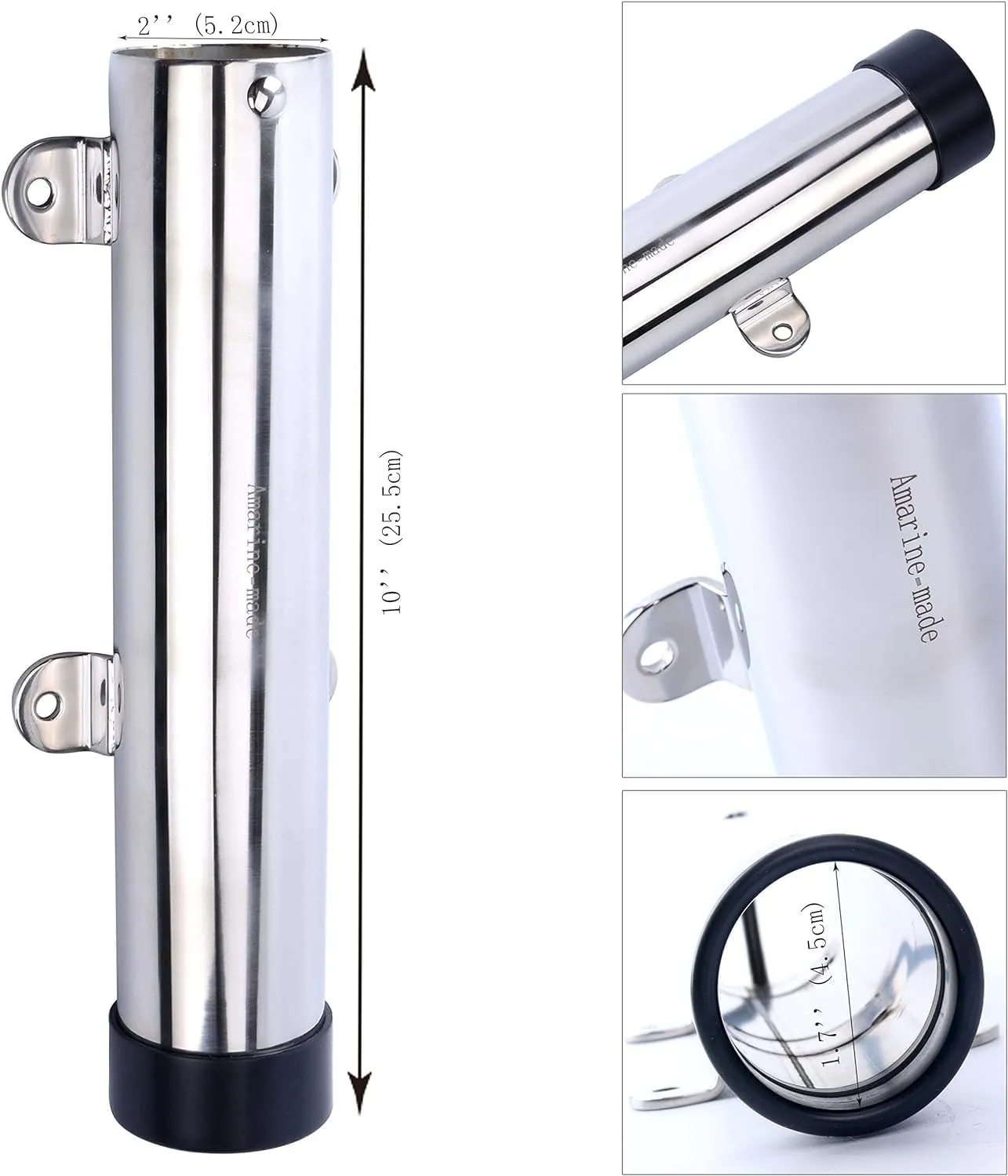 Amarine Made 4Pcs Boat Fishing Rod Holder, Stainless Steel Fishing Pole Holder, Side / Transom Mounted Rod Holders with Weld Brackets, Suitable for Kayak - 7643sh1