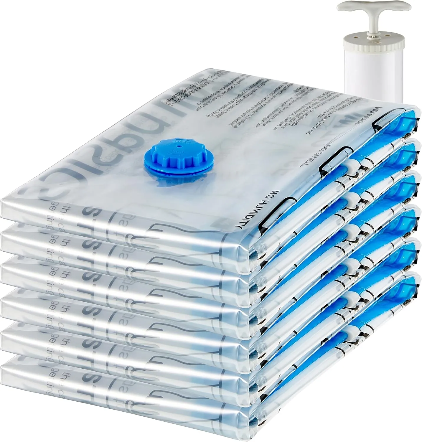 Amazon Basics Vacuum Compression Space Saving Storage Bags with Hand Pump, Jumbo, Pack of 6, Clear, Zipper