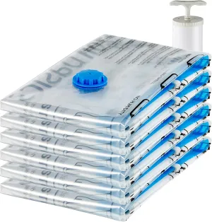 Amazon Basics Vacuum Compression Space Saving Storage Bags with Hand Pump, Jumbo, Pack of 6, Clear, Zipper