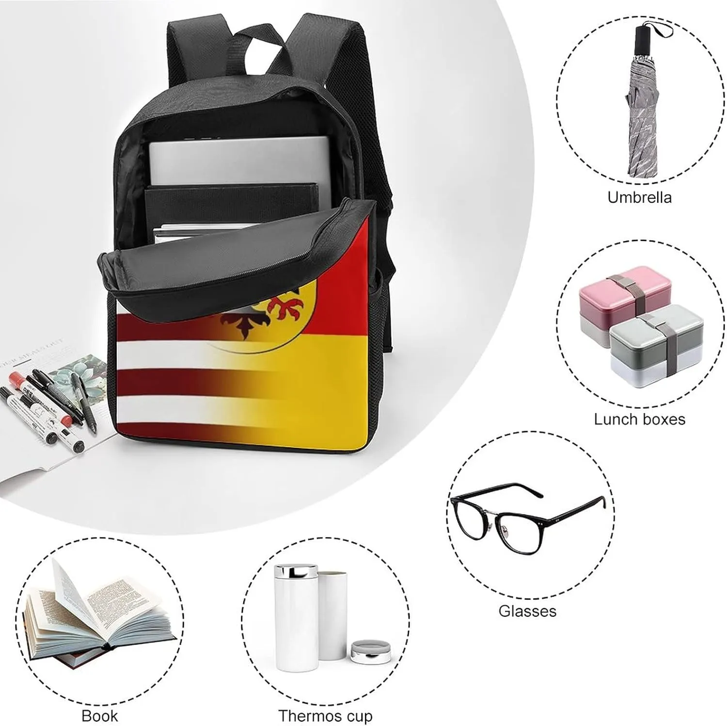 American German Flag Backpack with Adjustable Straps, Suitable for Travel Picnics Activities