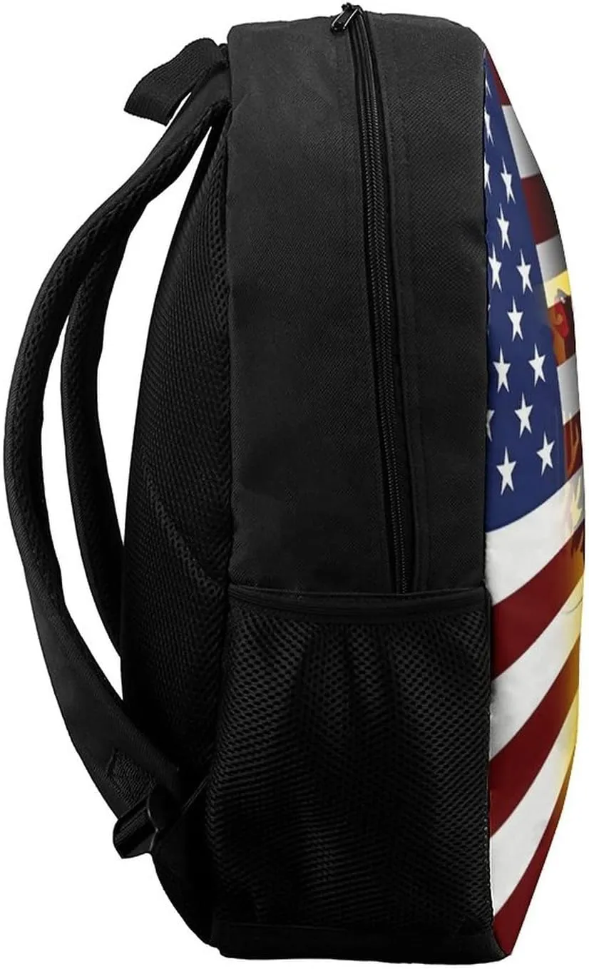 American German Flag Backpack with Adjustable Straps, Suitable for Travel Picnics Activities
