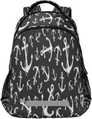 Anchor Pattern Backpack Nautical Maritime Tropical Boat Laptop Backpacks Book Bags Water Resistant Daypack Durable College Shoulder Bag Sports Travel Day Pack