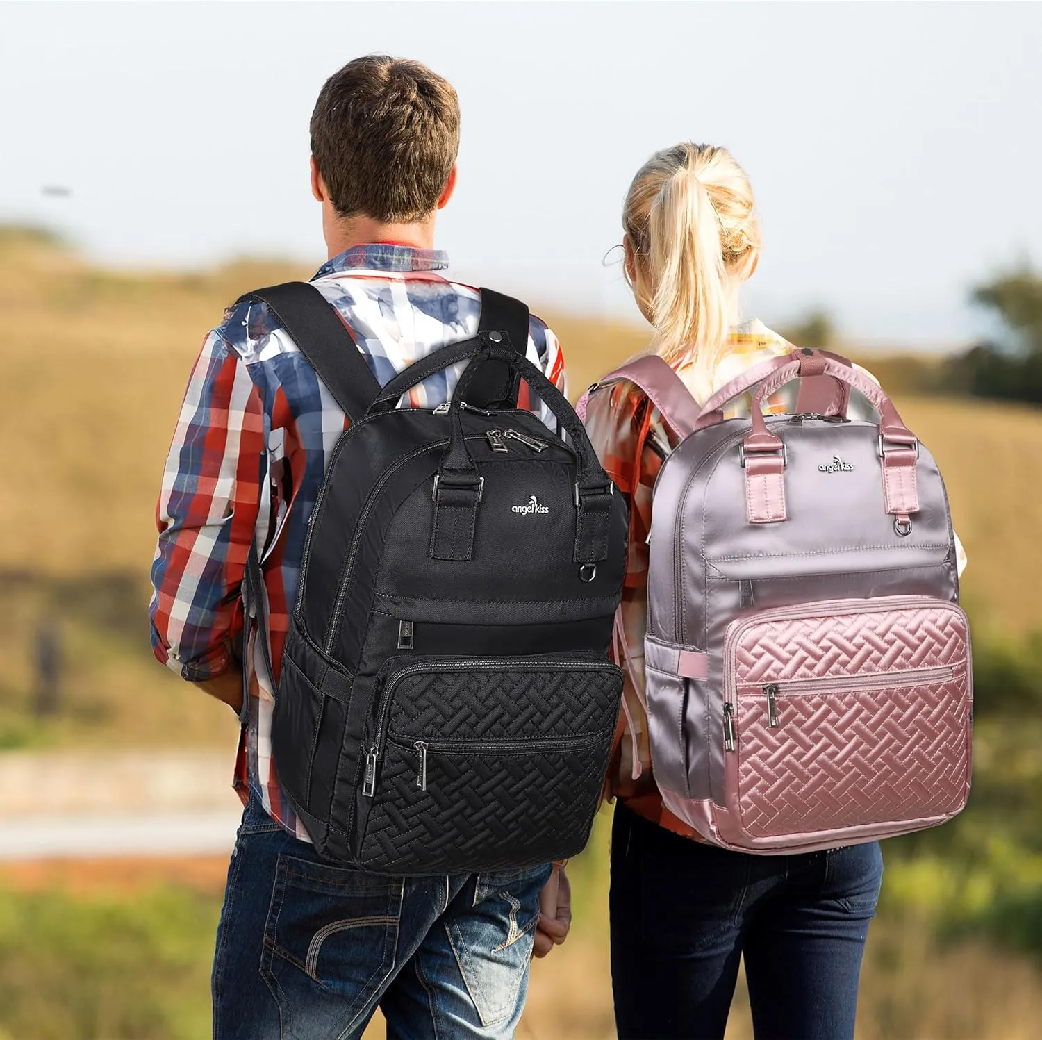 Angel Kiss Backpack Purse for Women, Large Travel Backpack with USB Port, Anti-Theft Design, Water-Resistant Daypack for Casual and Business for Work Black