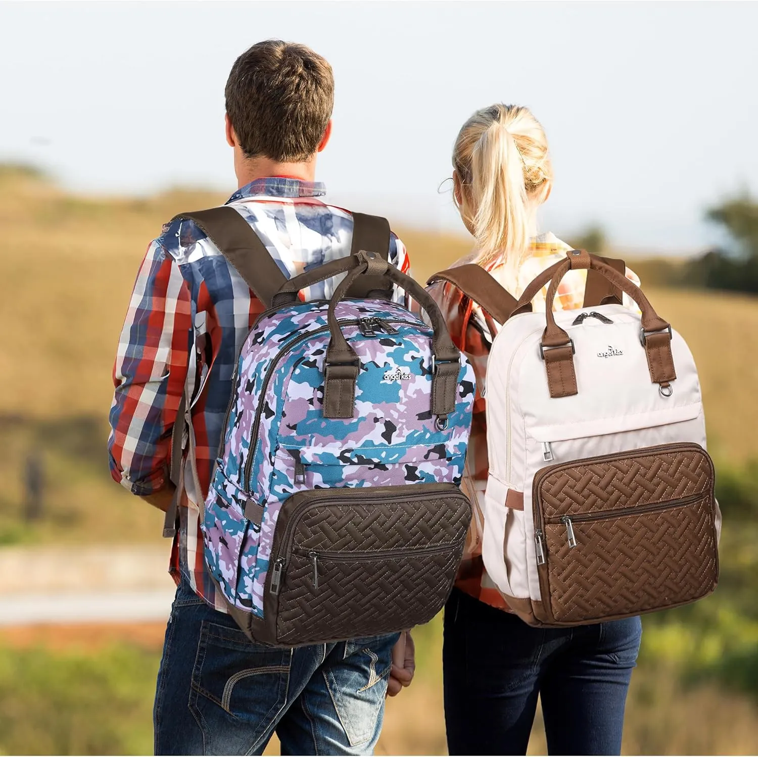 Angel Kiss Backpack Purse for Women, Large Travel Backpack with USB Port, Anti-Theft Design, Water-Resistant Daypack for Casual and Business for Work Camo-Green