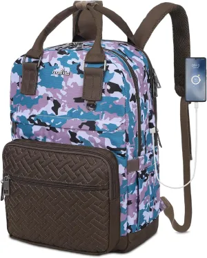 Angel Kiss Backpack Purse for Women, Large Travel Backpack with USB Port, Anti-Theft Design, Water-Resistant Daypack for Casual and Business for Work Camo-Green