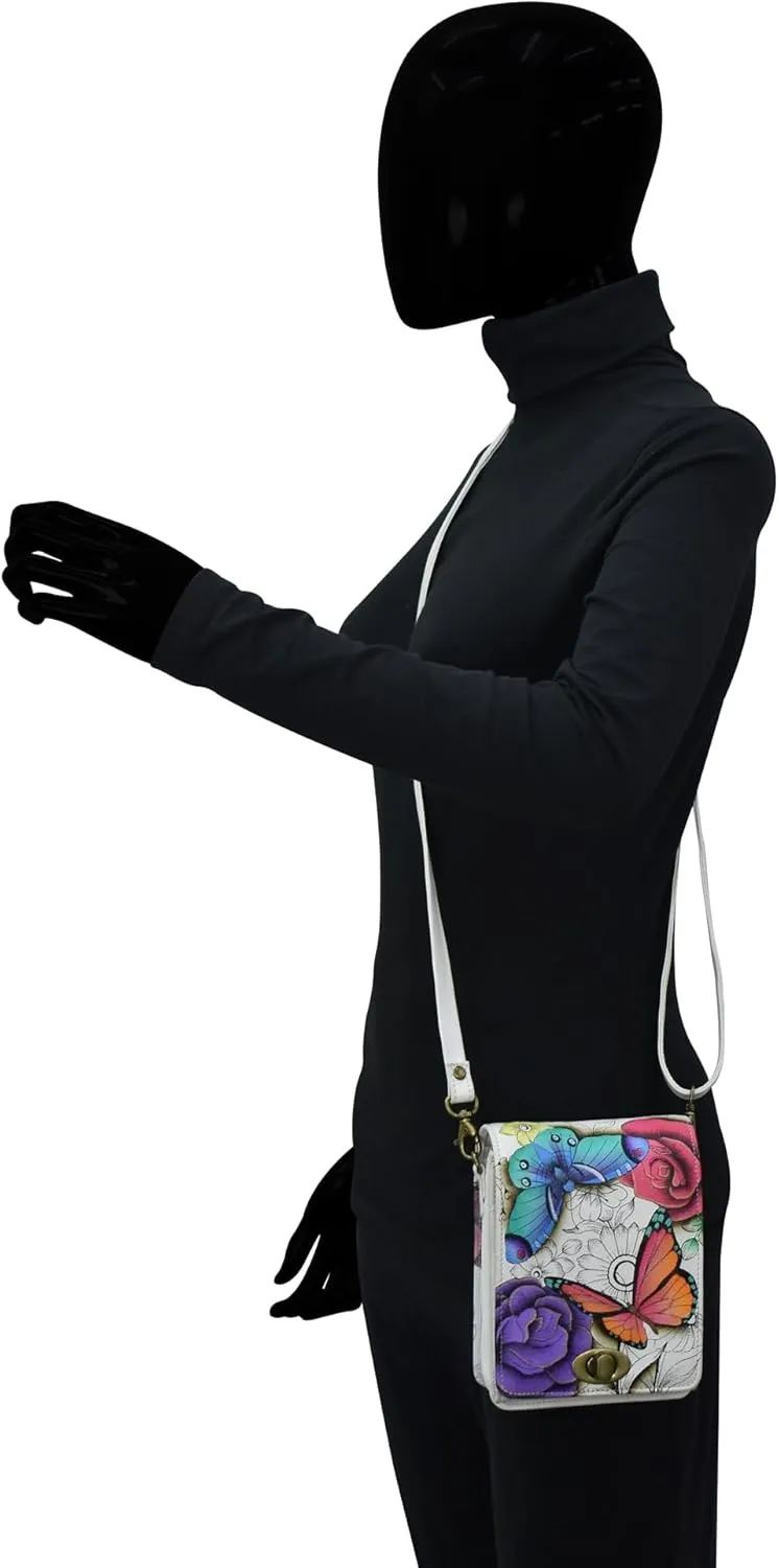 Anna by Anuschka Women's Hand-painted Leather Flap Convertible Crossbody Belt Bag