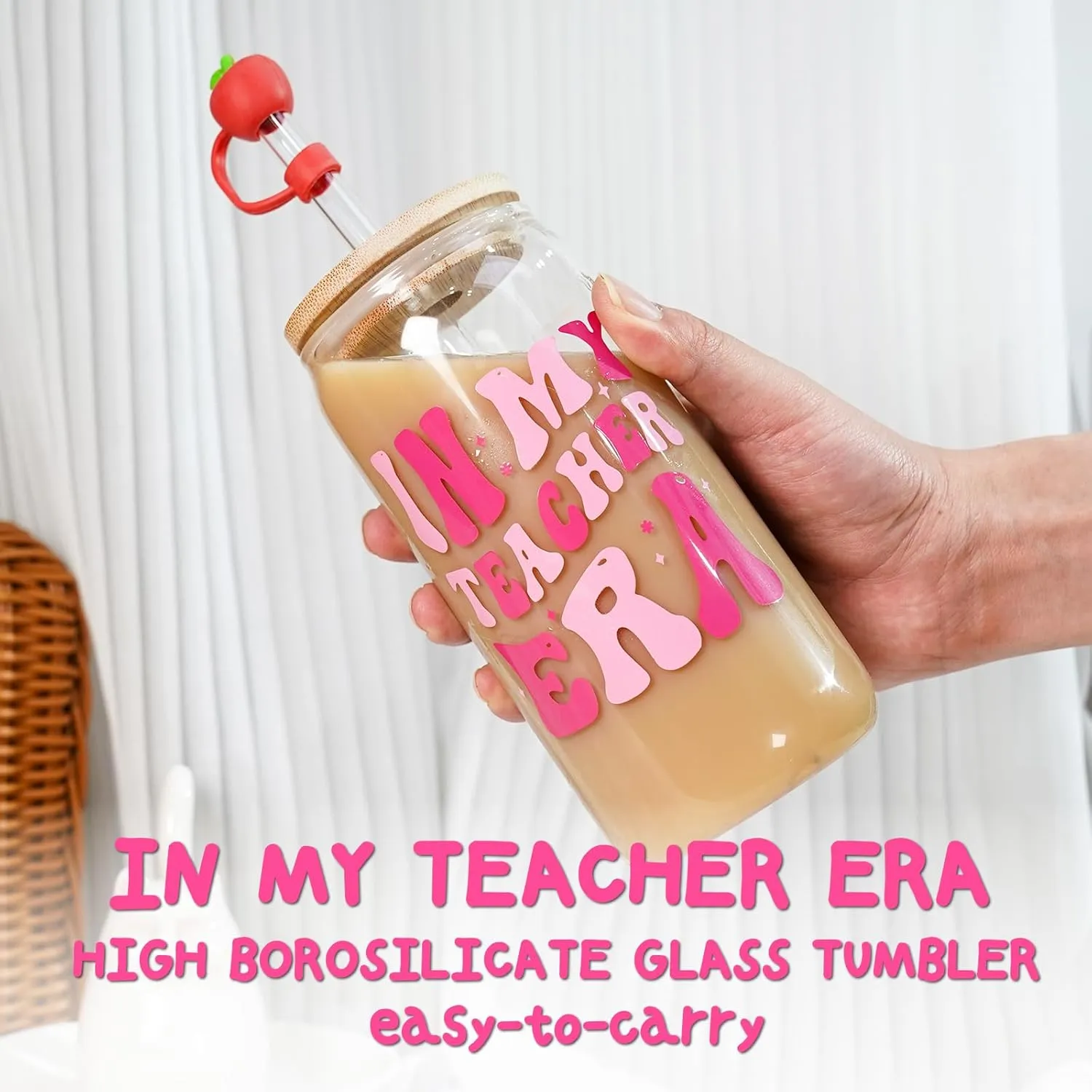 ANOTION Teacher Gifts - End of Year Teacher Gifts, IN MY TEACHER ERA Iced Coffee Cup, Socks, Makeup Bag, Bookmark, Gift Set for Women, Appreciation, Retirement, Birthday, Graduation & Bulk Gift