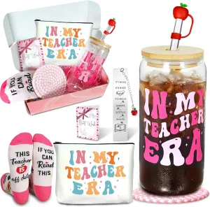ANOTION Teacher Gifts - End of Year Teacher Gifts, IN MY TEACHER ERA Iced Coffee Cup, Socks, Makeup Bag, Bookmark, Gift Set for Women, Appreciation, Retirement, Birthday, Graduation & Bulk Gift