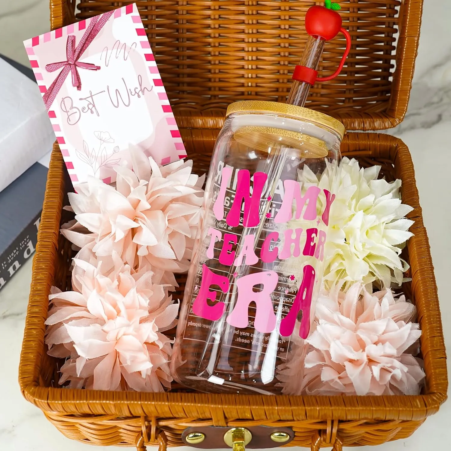 ANOTION Teacher Gifts - End of Year Teacher Gifts, IN MY TEACHER ERA Iced Coffee Cup, Socks, Makeup Bag, Bookmark, Gift Set for Women, Appreciation, Retirement, Birthday, Graduation & Bulk Gift