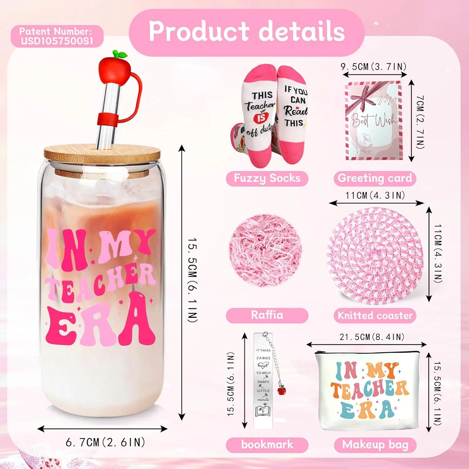 ANOTION Teacher Gifts - End of Year Teacher Gifts, IN MY TEACHER ERA Iced Coffee Cup, Socks, Makeup Bag, Bookmark, Gift Set for Women, Appreciation, Retirement, Birthday, Graduation & Bulk Gift