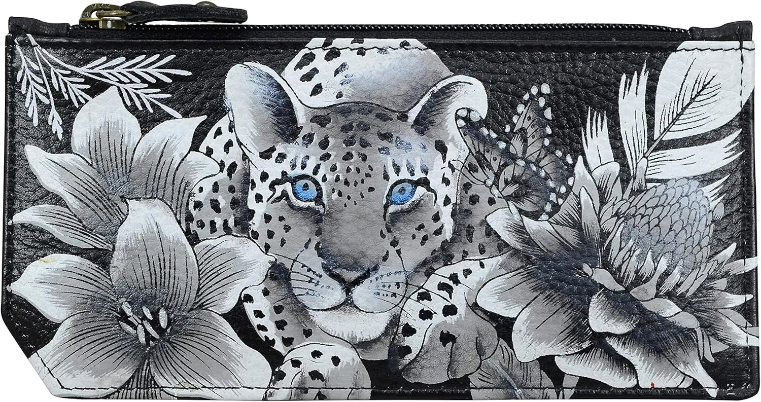 Anuschka Hand-Painted Genuine Leather Women's RFID Blocking Card Case with Coin Pouch - Cleopatra's Leopard