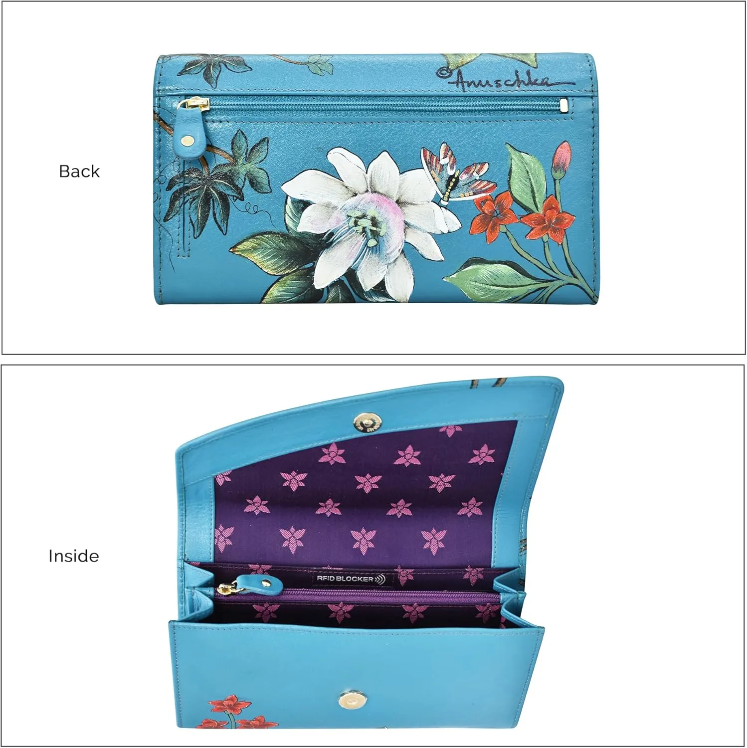 Anuschka Women’s Hand-Painted Genuine Leather RFID Blocking Accordion Flap Wallet
