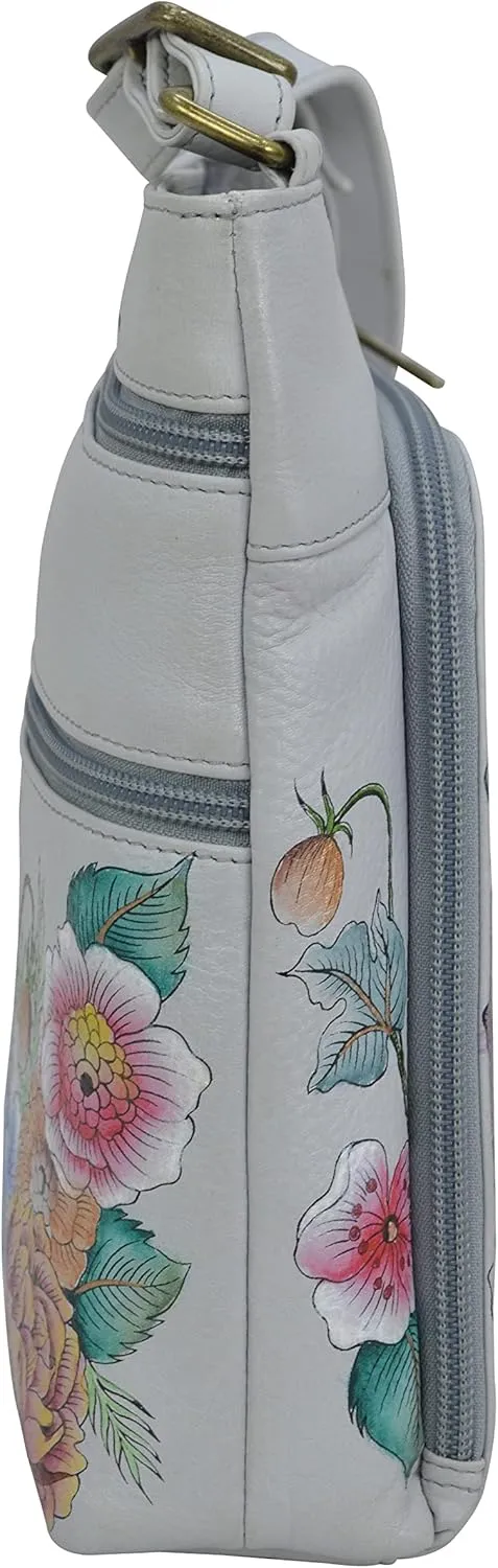 Anuschka Women's Original Hand-Painted Leather Crossbody with Front Zip Organizer & RFID Card Protection