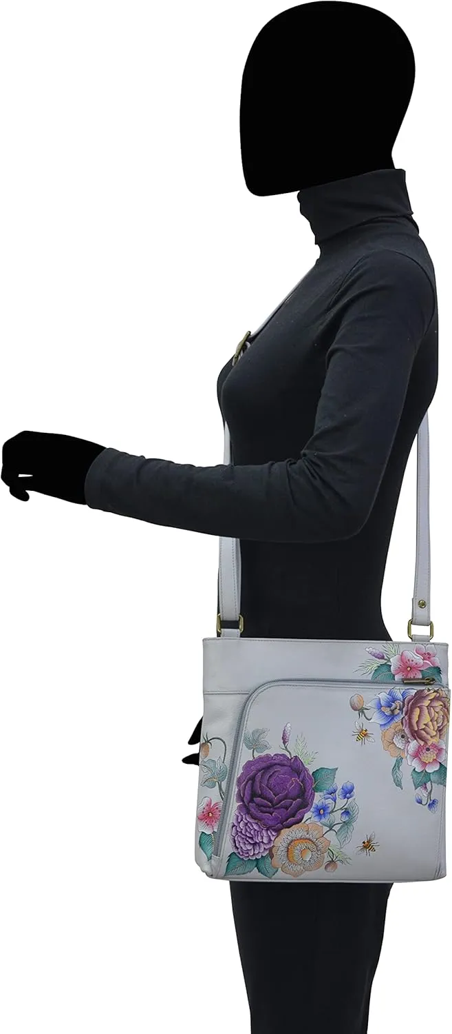 Anuschka Women's Original Hand-Painted Leather Crossbody with Front Zip Organizer & RFID Card Protection