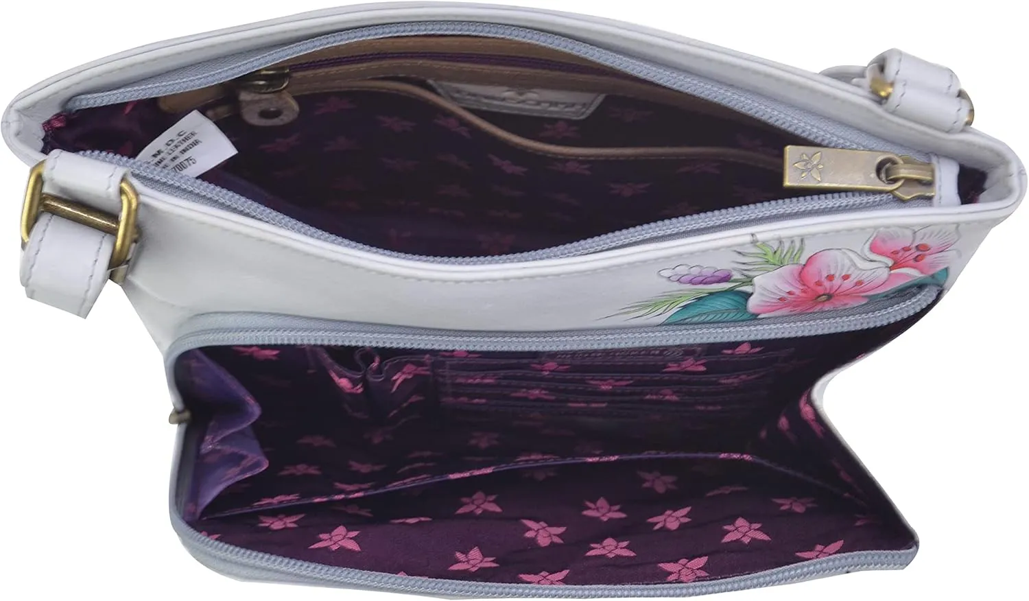 Anuschka Women's Original Hand-Painted Leather Crossbody with Front Zip Organizer & RFID Card Protection