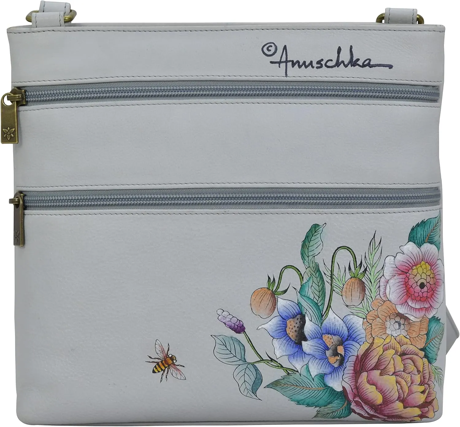 Anuschka Women's Original Hand-Painted Leather Crossbody with Front Zip Organizer & RFID Card Protection