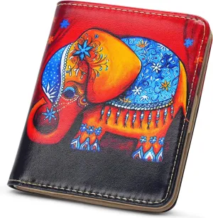 APHISON Womens Wallet, Slim Small Wallet for Women RFID Wallet Women Cartoon Microfiber Leather with ID Credit Card Holder Zipper Coin Pocket Bifold Compact Wallet Elephant