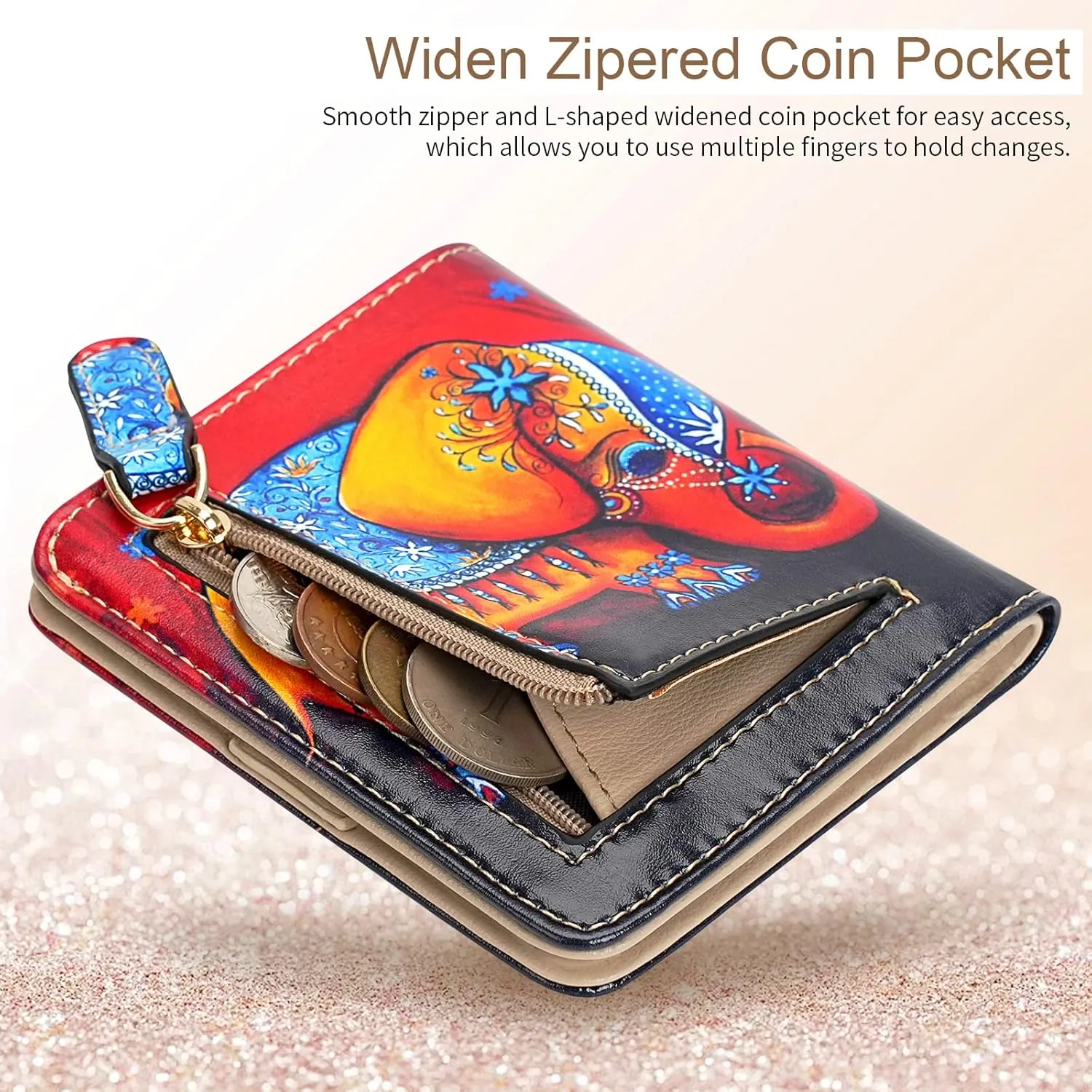 APHISON Womens Wallet, Slim Small Wallet for Women RFID Wallet Women Cartoon Microfiber Leather with ID Credit Card Holder Zipper Coin Pocket Bifold Compact Wallet Elephant