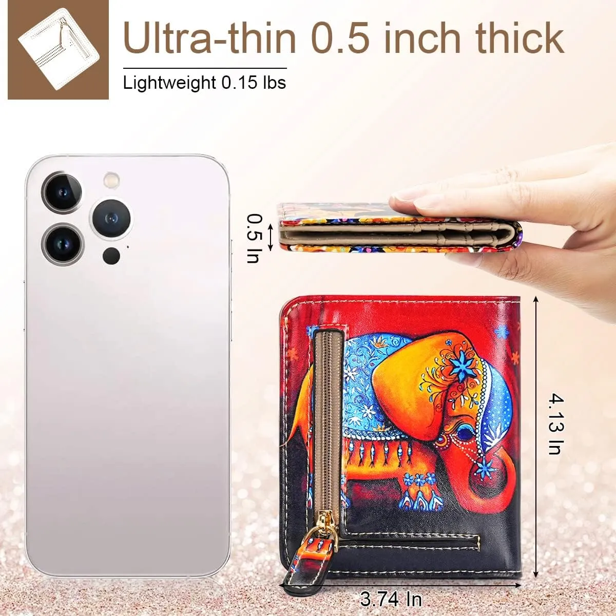 APHISON Womens Wallet, Slim Small Wallet for Women RFID Wallet Women Cartoon Microfiber Leather with ID Credit Card Holder Zipper Coin Pocket Bifold Compact Wallet Elephant