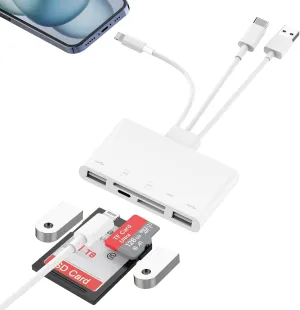 【Apple MFi Certified】 5-in-1 Memory Card Reader for iPhone, USB-C Lightning USB to Micro SD & SD Card Slots OTG Adapter Fast Card Reader for iPhone/MacBook/iPad SD/Micro SD/SDHC/SDXC/MMC Plug&Play