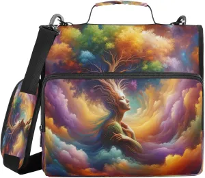 Arboreal Woman Orange Zipper Binder 3 Ring Large Capacity Binder Bag Expandable File Folder with Shoulder Strap & Handle for School Office Travel