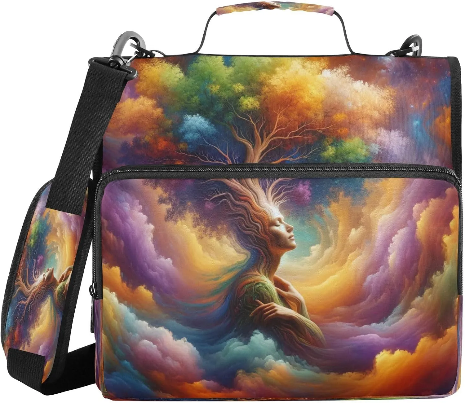 Arboreal Woman Orange Zipper Binder 3 Ring Large Capacity Binder Bag Expandable File Folder with Shoulder Strap & Handle for School Office Travel