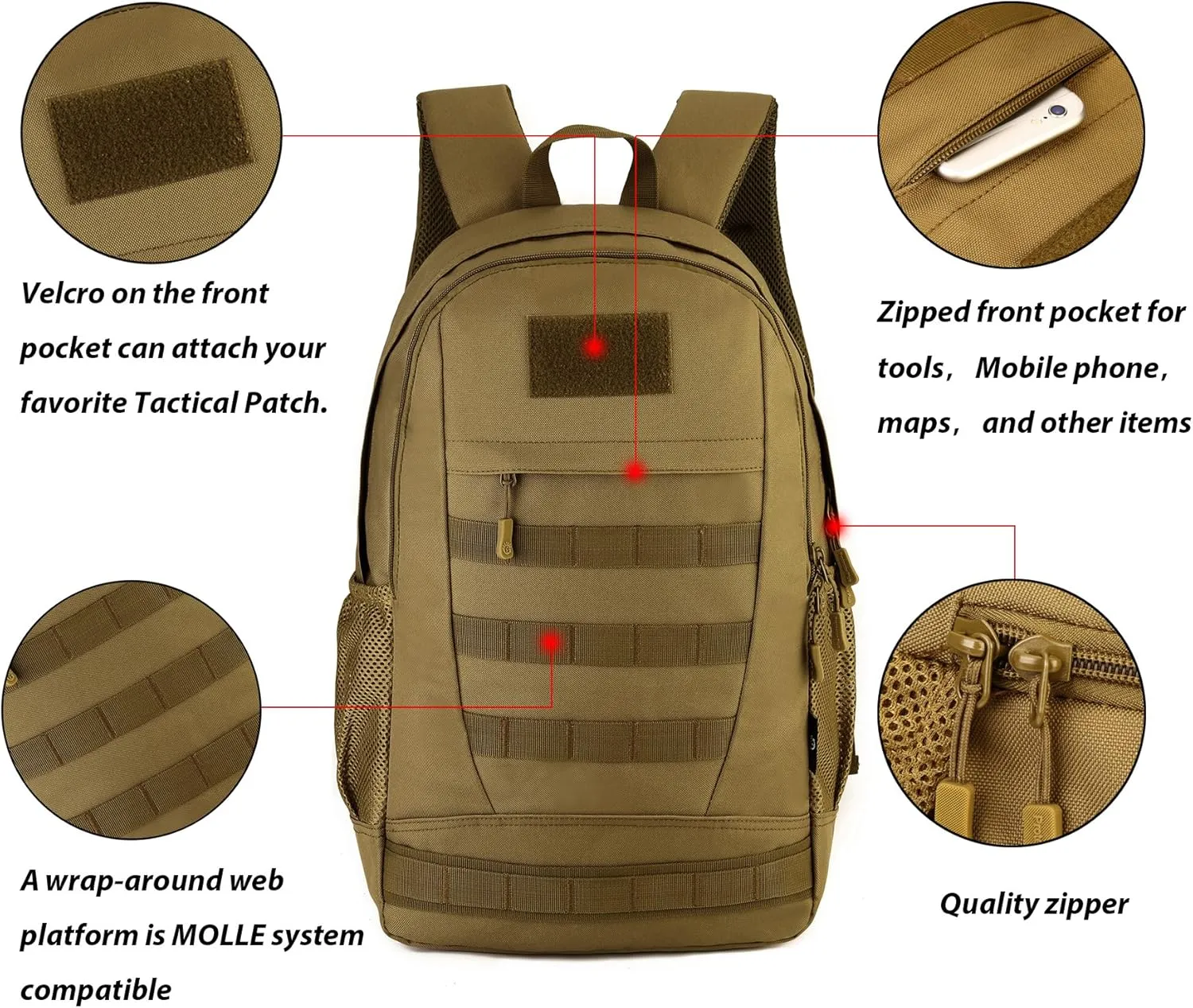 ArcEnCiel 35L Motorcycle Backpack Tactical Military Bag Army Assault Pack Rucksacks with Patch - Rain Cover Included