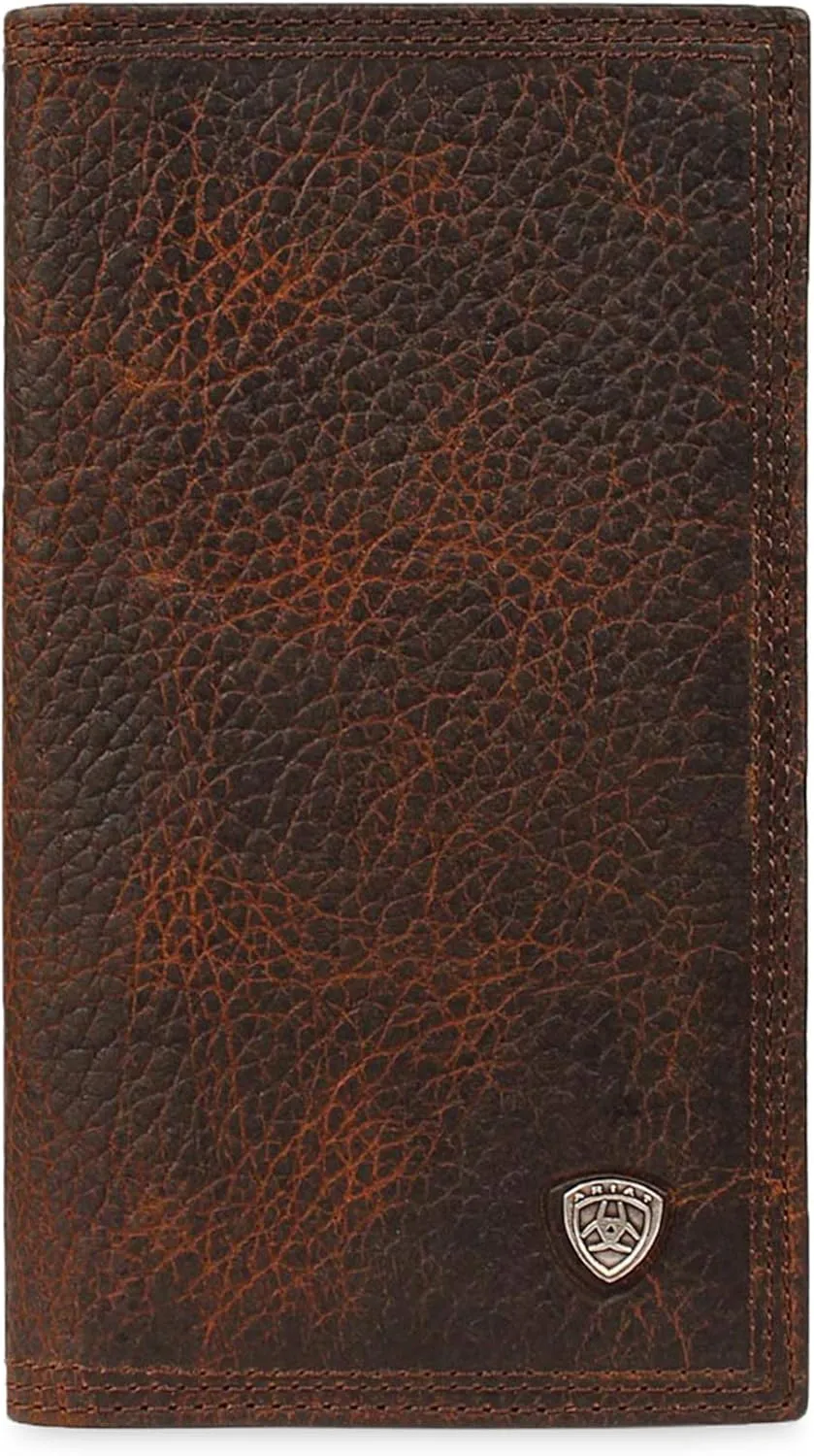 ARIAT Men's Rodeo Wallet in Dark Copper Oil Tan Leather with Brand Concho, ID and Card Slots