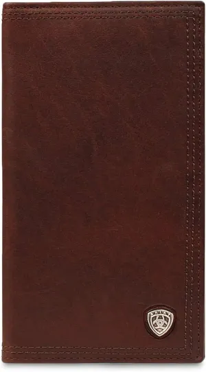 ARIAT Men's Rodeo Wallet in Dark Copper Oil Tan Leather with Brand Concho, ID and Card Slots