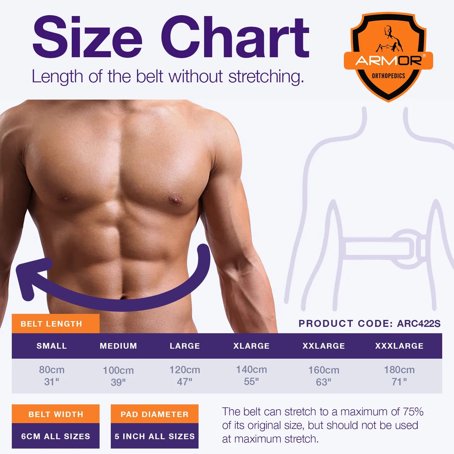 Armor Adult Umbilical Hernia Truss Support Belt for Relief of Abdominal Pain and Pressure, Stretchy Elastic Tummy Control Comfort for Men and Women, Size 3X-Large