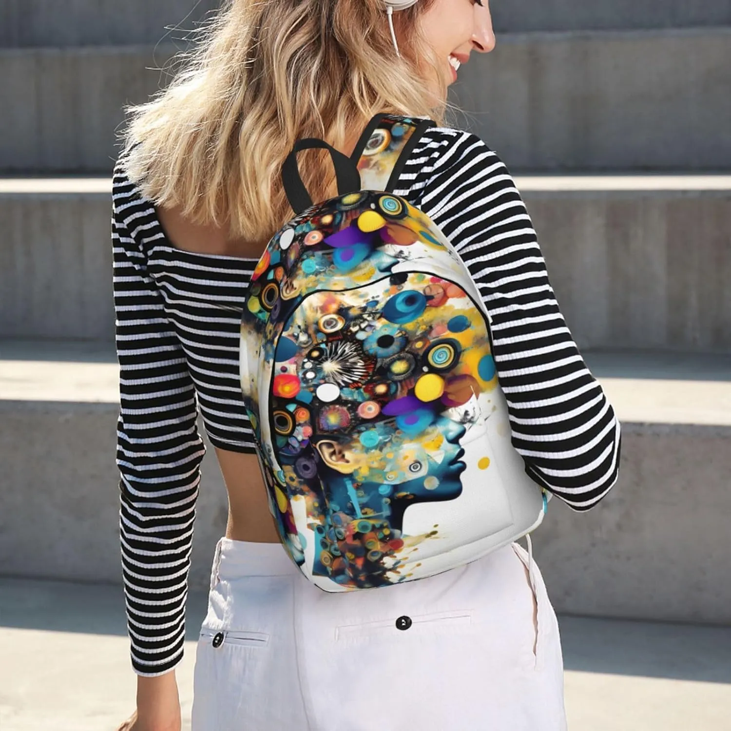 Artificial Intelligence Brain Print Stylish Canvas Backpack,Travel Backpack With Pockets,For Hiking And Daily Use