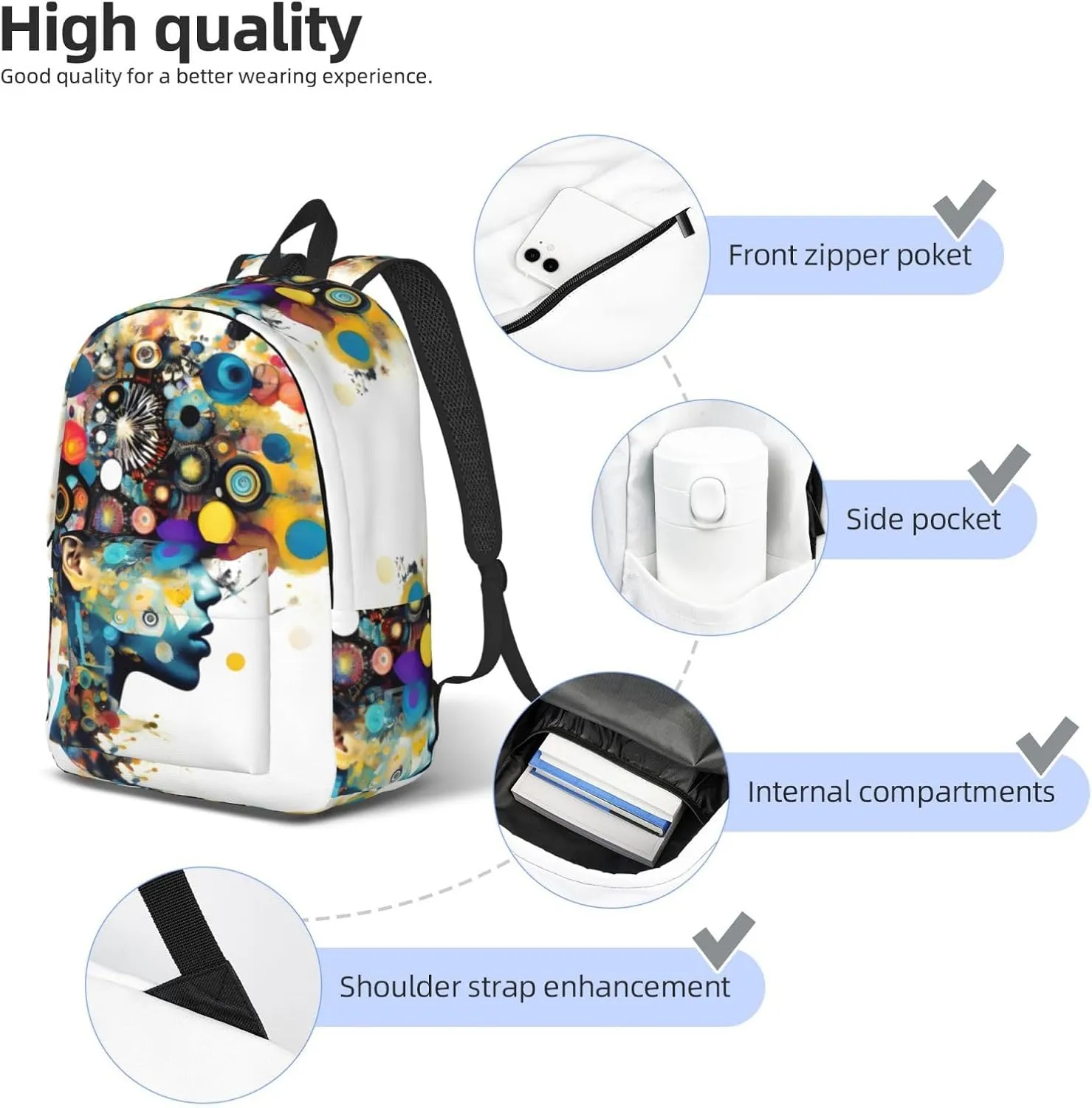 Artificial Intelligence Brain Print Stylish Canvas Backpack,Travel Backpack With Pockets,For Hiking And Daily Use
