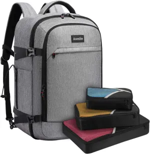Asenlin 40L Travel Backpack for Women Men，17 Inch Laptop Backpack Flight Approved Luggage Carry On Water Resistant Computer Backpack for Weekender Overnight Large Daypack Grey