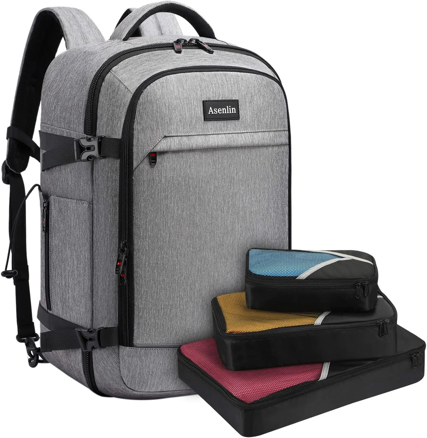 Asenlin 40L Travel Backpack for Women Men，17 Inch Laptop Backpack Flight Approved Luggage Carry On Water Resistant Computer Backpack for Weekender Overnight Large Daypack Grey