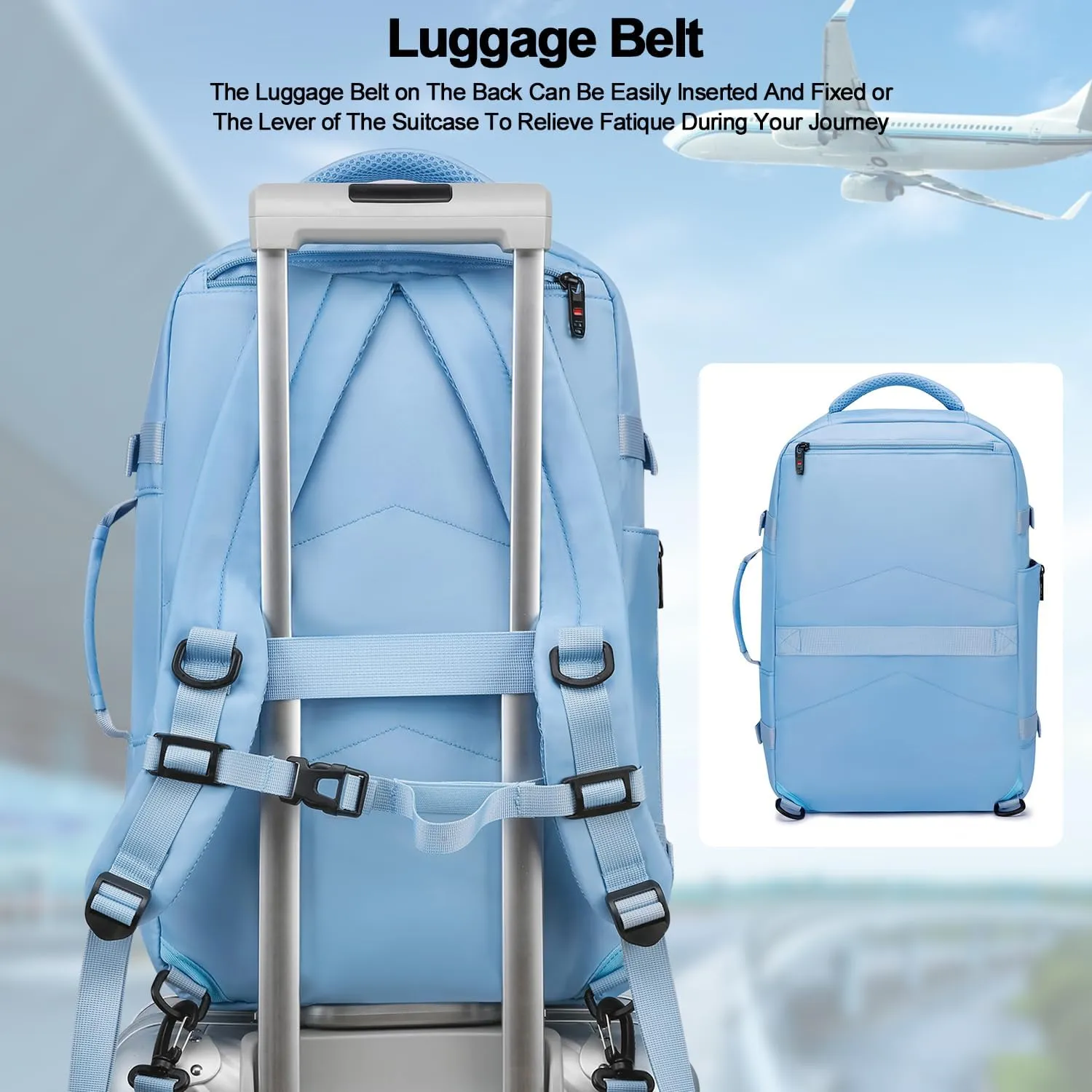 Asenlin 40L Travel Backpack for Women Men，17 Inch Laptop Backpack Flight Approved Luggage Carry On Water Resistant for Weekender Overnight Large Daypack Light Blue