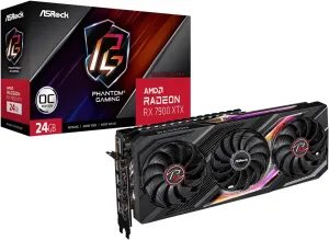 ASRock Phantom Gaming Radeon RX 7900 XTX 24GB OC GDDR6 PCI Express 4.0, Boost Clock*: Up to 2615MHz / 20Gbps, 24GB GDDR6 on 384-Bit Memory Bus, Polychrome SYNC, Phantom Gaming 3X Cooling System.