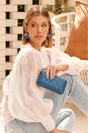 Aurelia Satin Plait Structured Clutch - Navy