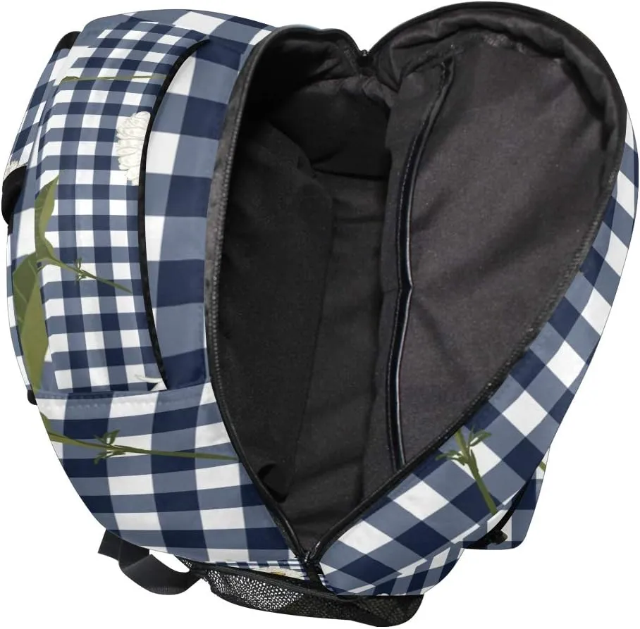 AUUXVA Backpack Classic Rustic Plaid Chrysanthemum Flower School Shoulder Bag Large Waterproof Durable Bookbag Laptop Daypack for Students Kids Teens Girls Boys Elementary