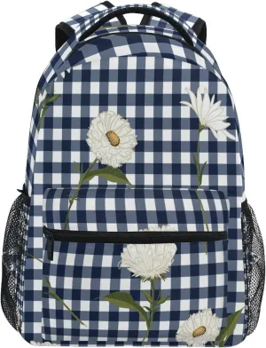AUUXVA Backpack Classic Rustic Plaid Chrysanthemum Flower School Shoulder Bag Large Waterproof Durable Bookbag Laptop Daypack for Students Kids Teens Girls Boys Elementary