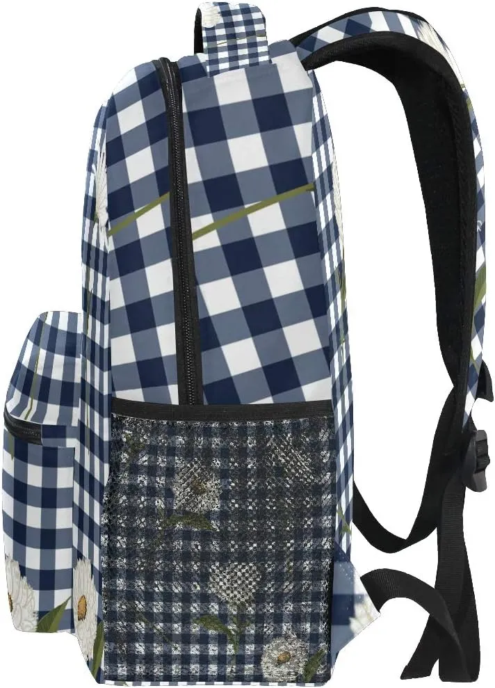 AUUXVA Backpack Classic Rustic Plaid Chrysanthemum Flower School Shoulder Bag Large Waterproof Durable Bookbag Laptop Daypack for Students Kids Teens Girls Boys Elementary