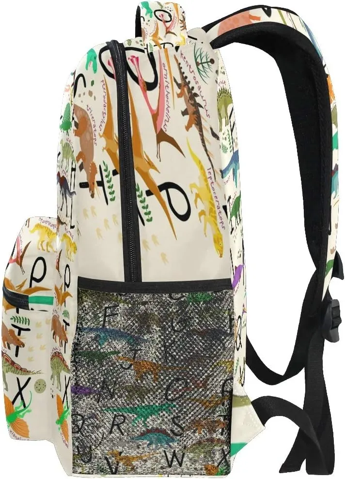 AUUXVA Backpack Education Alphabet Letter Dinosaur School Shoulder Bag Large Waterproof Durable Bookbag Laptop Daypack for Students Teens Girls Boys Elementary