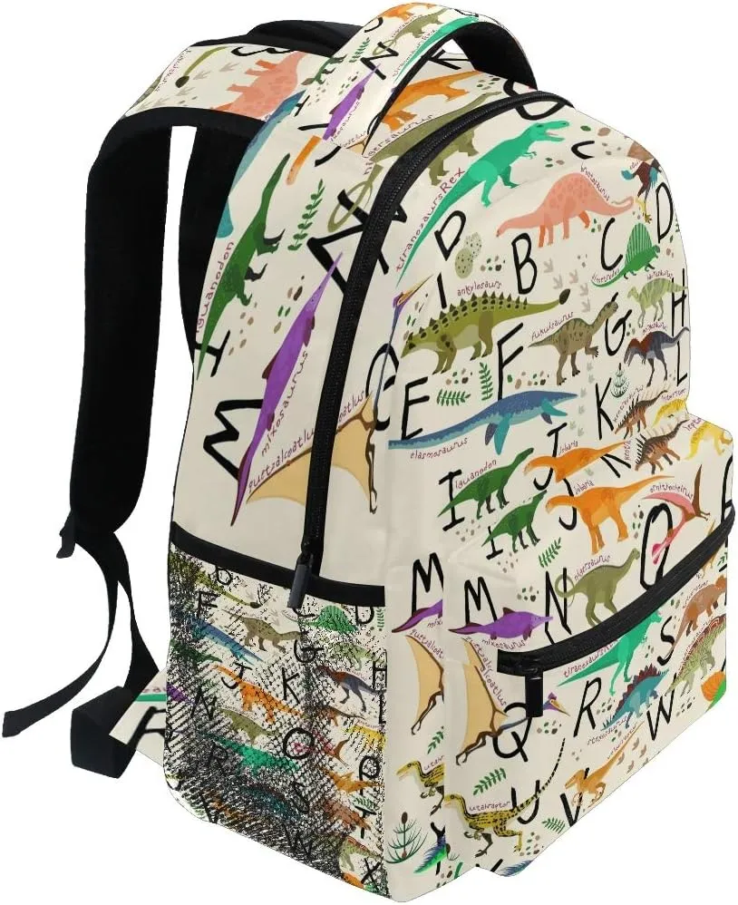 AUUXVA Backpack Education Alphabet Letter Dinosaur School Shoulder Bag Large Waterproof Durable Bookbag Laptop Daypack for Students Teens Girls Boys Elementary