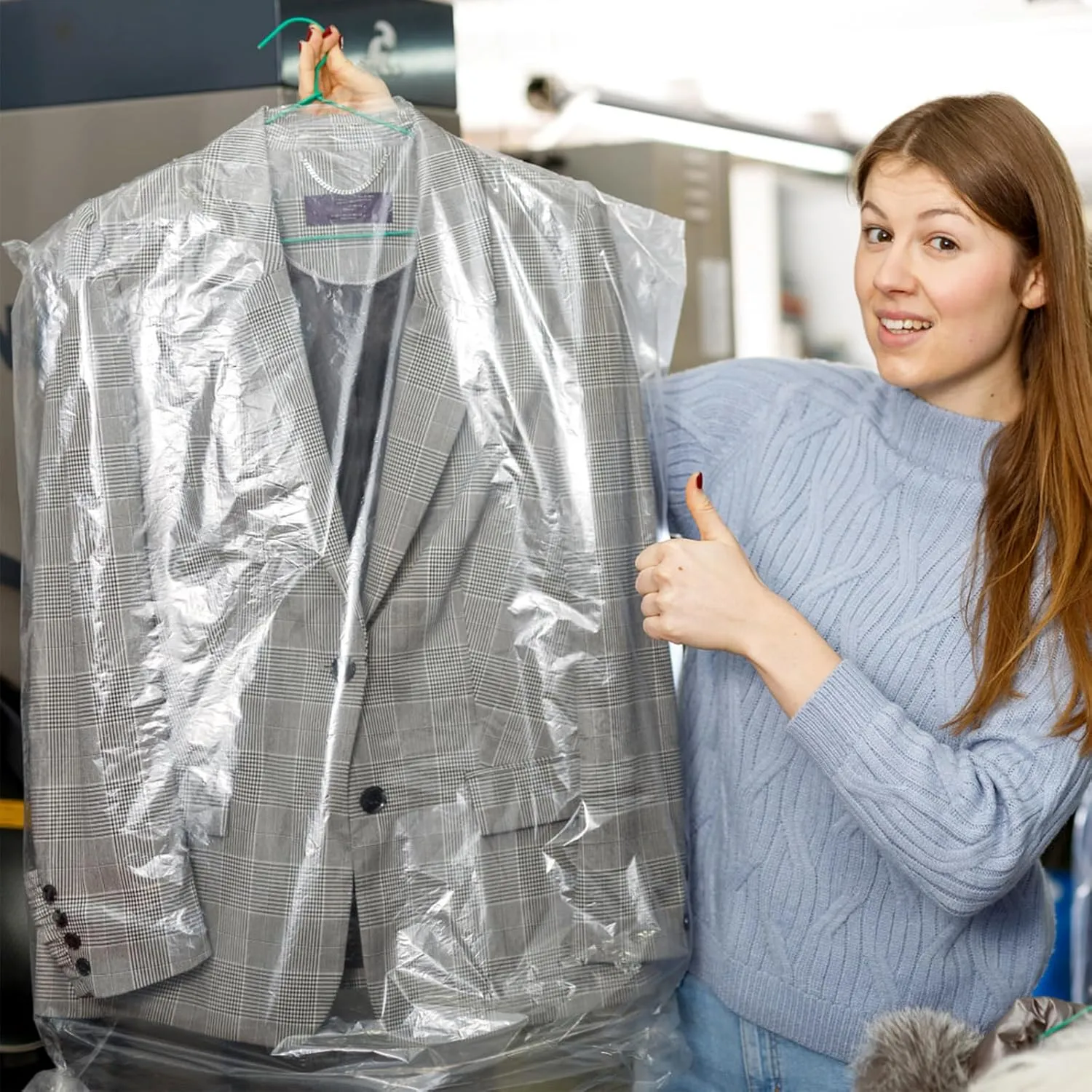 AVLA 50 Pack Plastic Garment Bags, Clear Dry Cleaner Bags, Hanging Clothes Cover Protector Bag for Closet Storage, Transparent Hung Coat Suit Dust Cover, Dry Cleaning Laundrette Bag for Home, Laundry