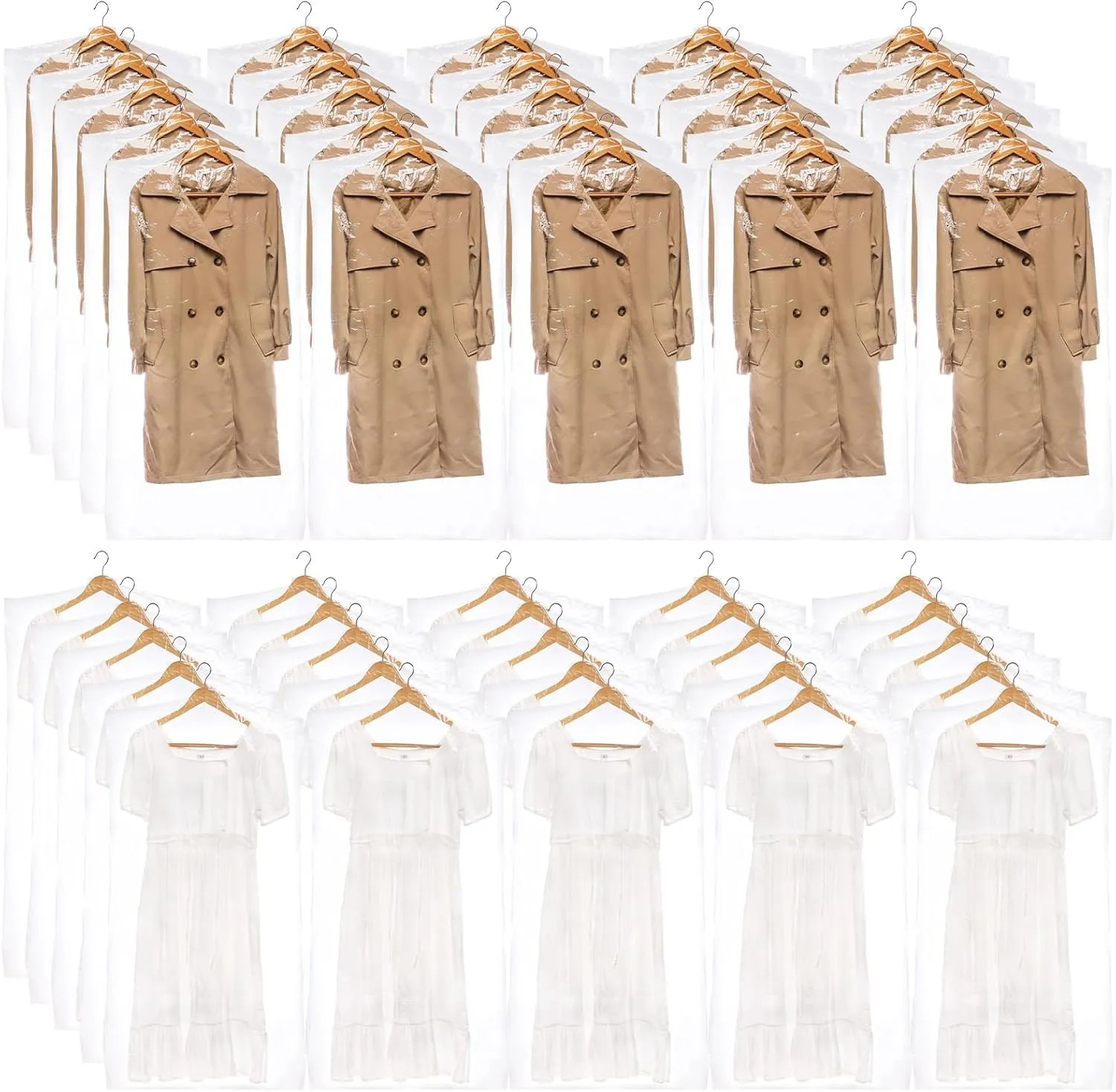 AVLA 50 Pack Plastic Garment Bags, Clear Dry Cleaner Bags, Hanging Clothes Cover Protector Bag for Closet Storage, Transparent Hung Coat Suit Dust Cover, Dry Cleaning Laundrette Bag for Home, Laundry