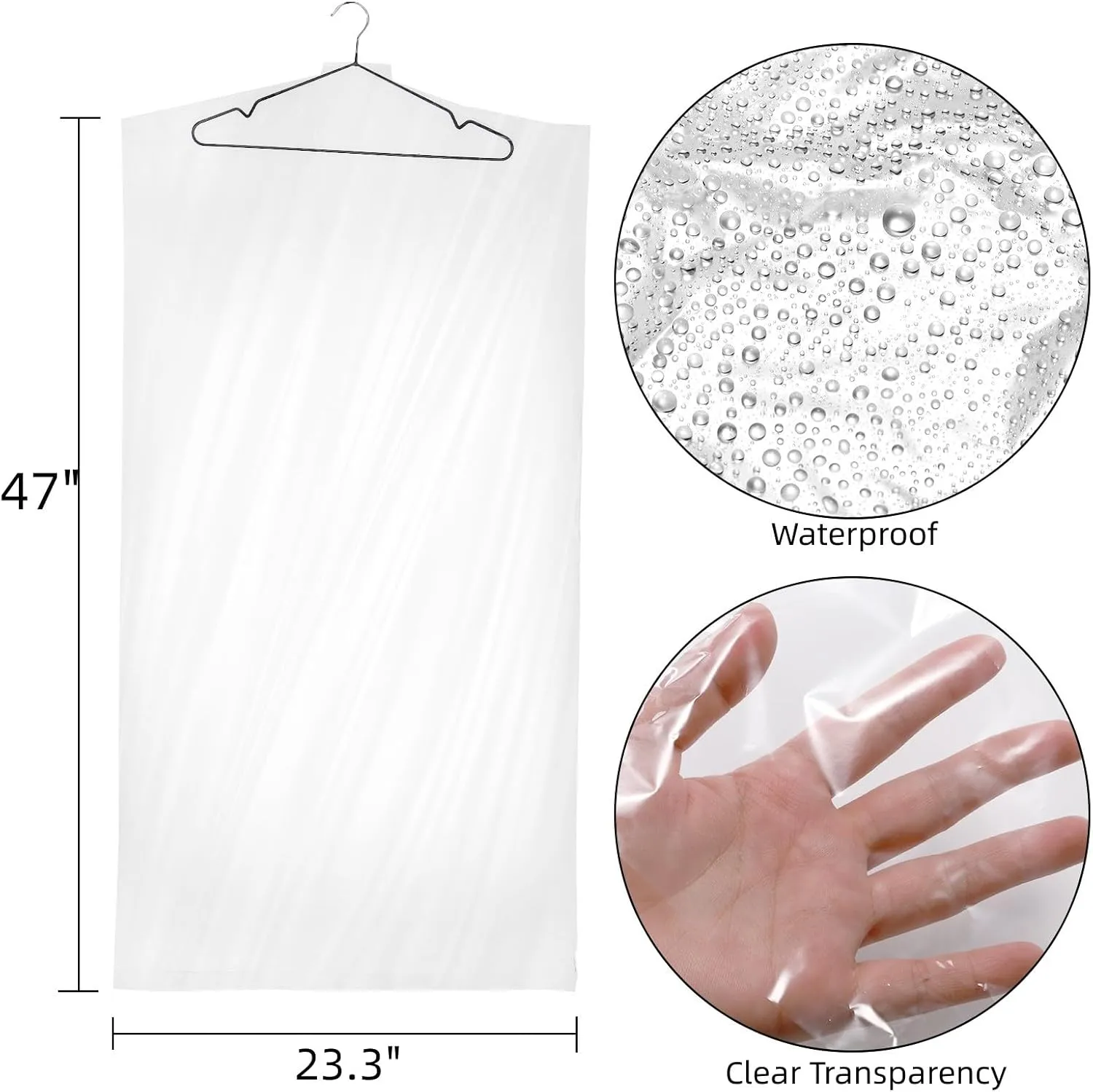 AVLA 50 Pack Plastic Garment Bags, Clear Dry Cleaner Bags, Hanging Clothes Cover Protector Bag for Closet Storage, Transparent Hung Coat Suit Dust Cover, Dry Cleaning Laundrette Bag for Home, Laundry