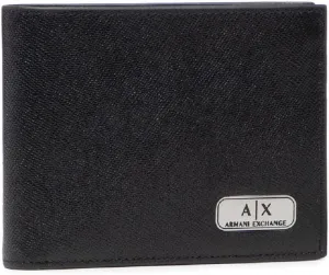 A|X ARMANI EXCHANGE mens Armani Exchange Plate Logo Saffiano Leather W/ Coin Pocket Trifold Wallet, Black, Small US