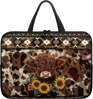 Aztec Sunflower Highland Cow Print Laptop Sleeve Case Portable Laptop Cover with Handle for Women Men Waterproof Tablet Briefcase Carrying Bag Notebook Computer Protector Case, 12inch